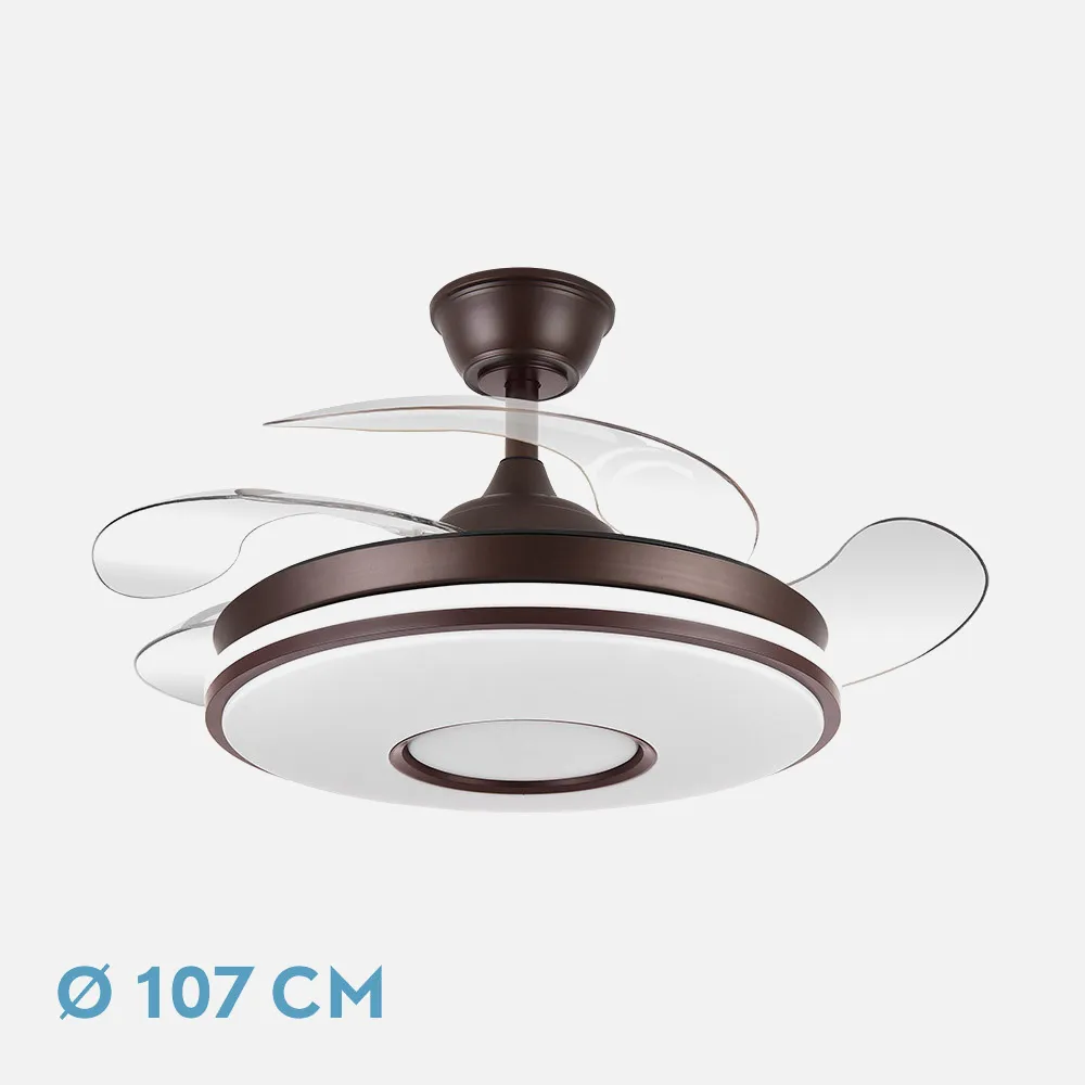 165391402 - Ventilador Dc Dani 59w 6980lm Marron 4 Aspas desp.107d 3000-4000-6000k Remoto, Reg.intensidad, Memoria Y Temporizador