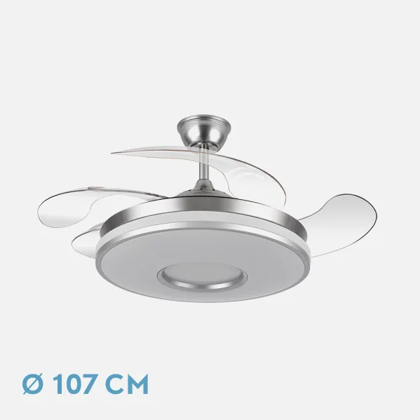 Ventilador Dani 59w 6980lm Niquel 4 Aspas Desplegables 6 Velocidades107d 3000-4000-6000k Remoto, Reg.Int, Memori Y Tempor 