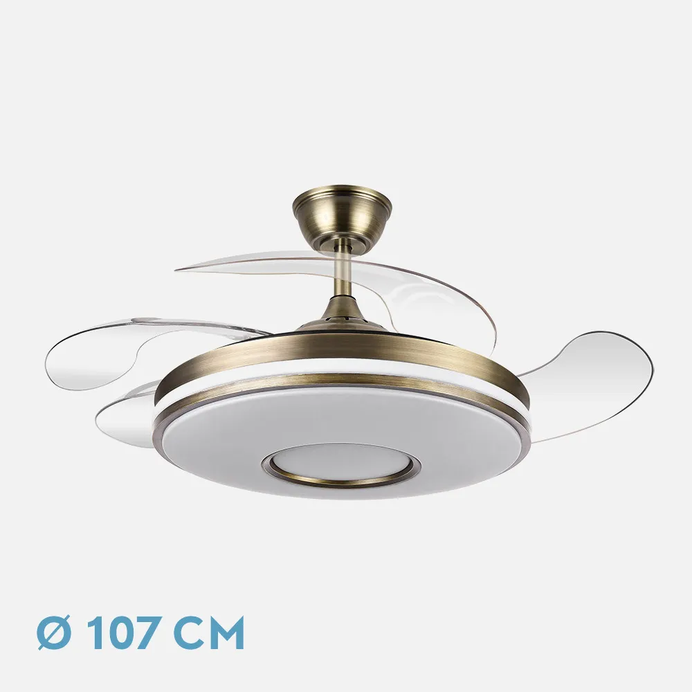 165391414 - Ventilador Dani 59w 6980lm Cuero 4 Aspas Desplegables 107d 3000-4000-6000k Remoto, Reg.Intensidad, Memor. Y Tempor. 24