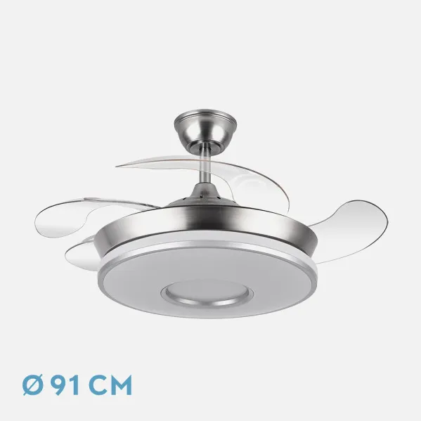 Ventilador Dc Dani 59w 6980lm Niquel 4aspas 6velocidades 91d 3000-4000-6000k Remot+reg.intensidad+memori+tempor 