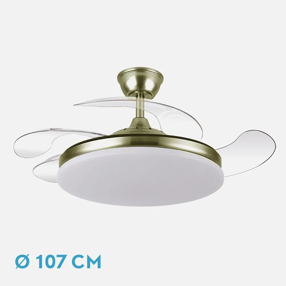 Ventilador Dc Tridente 59w Cuero 4aspas Desp 107d 6980lm Reg.intensidad Remoto+temporizador+memoria 3000-4000-6000k