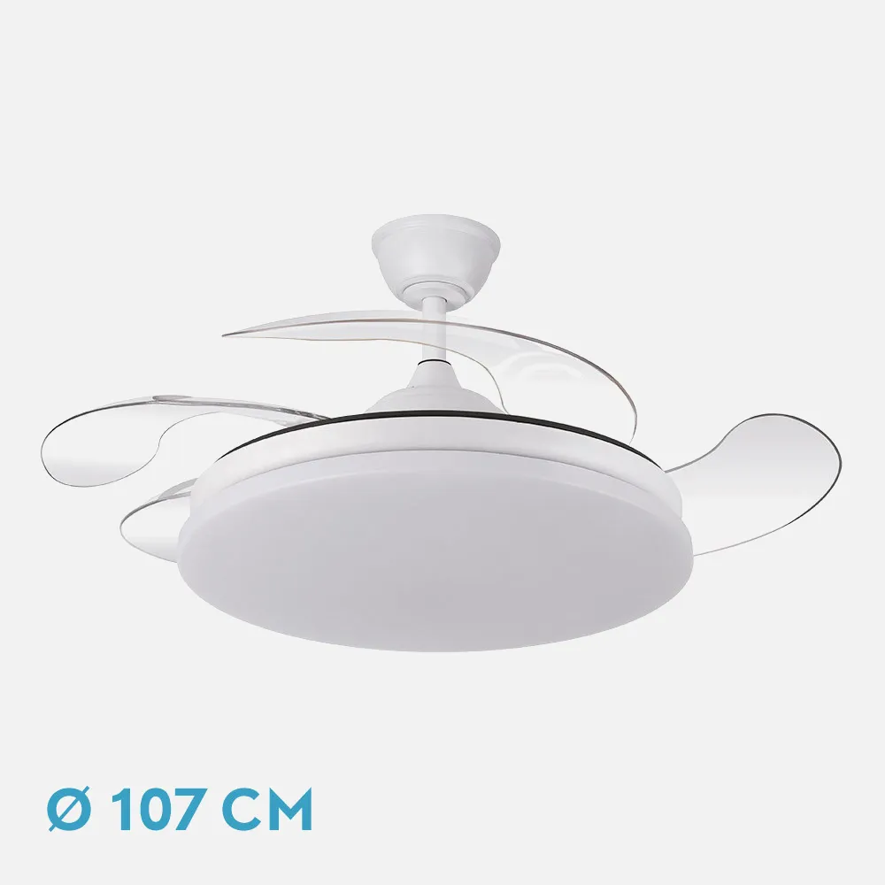 Ventilador Dc Tridente 59w Blanco 4aspas Desp.107d 6980lm Reg.intensidad Remoto+temporizador+memoria 3000-4000-6000k