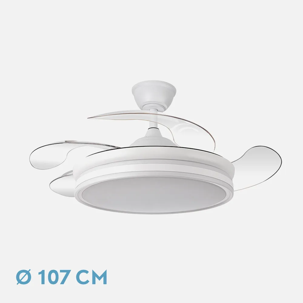 142591401 - Ventilador Bayomo 59w 6980lm Blanco 4 Aspas Desp. 34,5/42x50/107 D.3 Color. Dc.remoto+Reg.Intensidad