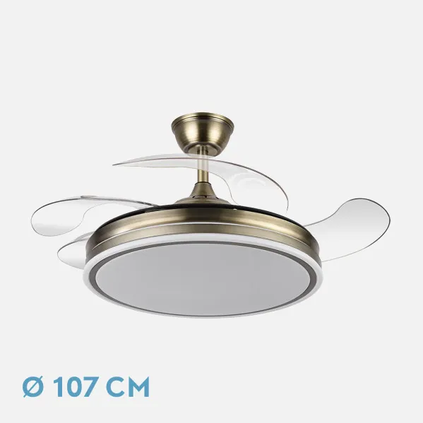 Ventilador Bayomo 59w 6980lm Cuero 4 Aspas Desp. 34,5/42x50/107d.3 Color, Dc.remoto+Reg.Intensidad