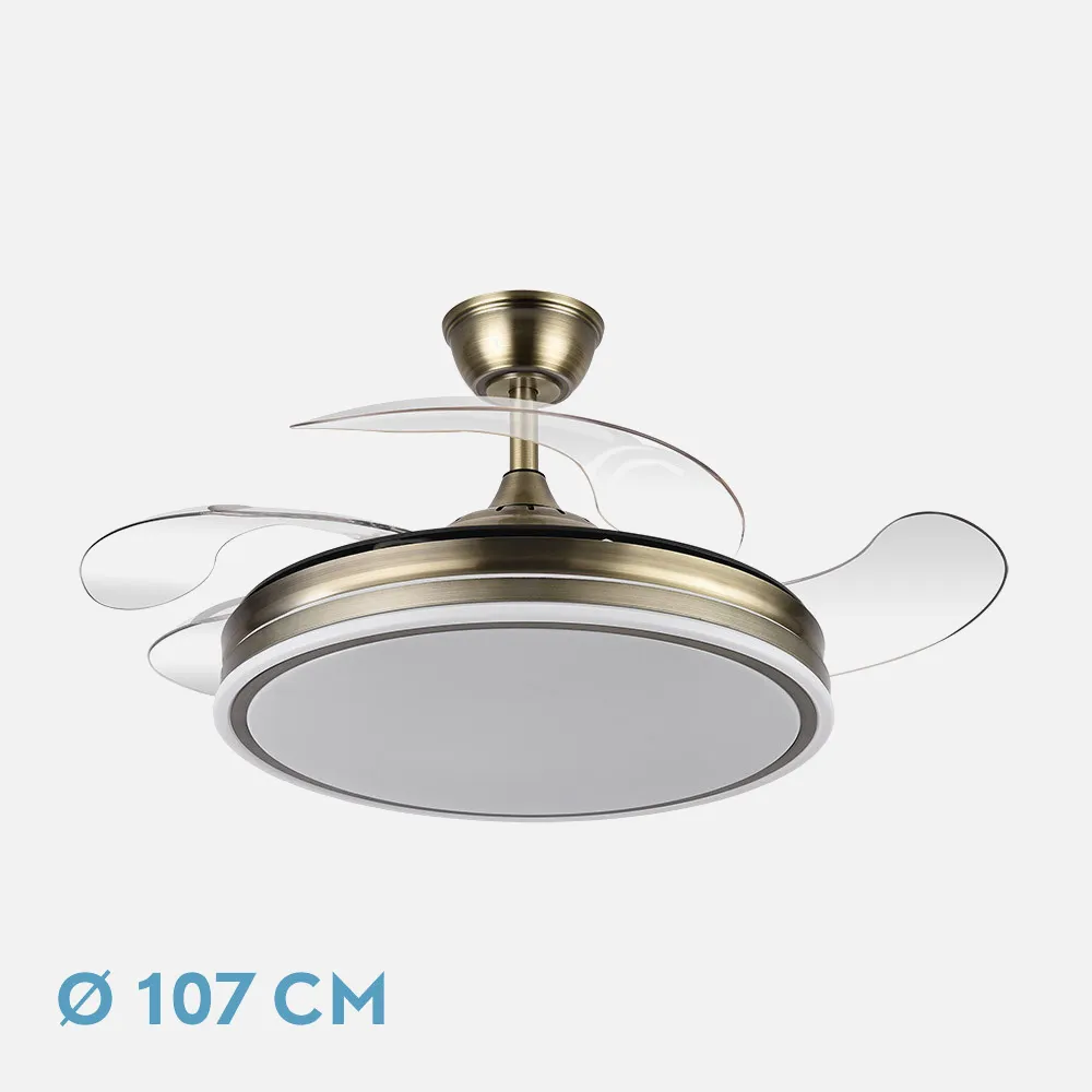 Ventilador Bayomo 59w 6980lm Cuero 4 Aspas Desp. 34,5/42x50/107d.3 Color, Dc.remoto+Reg.Intensidad