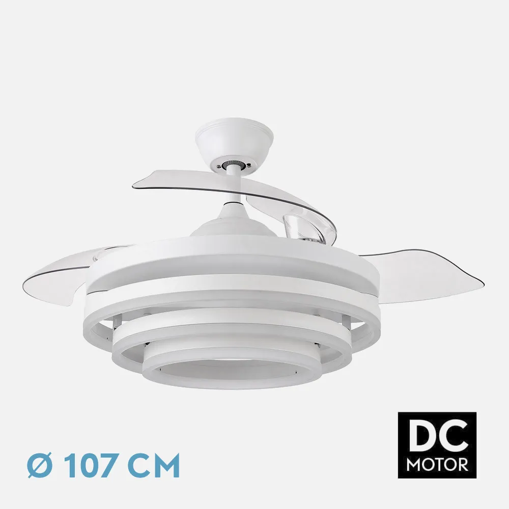 183193401 - Ventilador 72w Dc Kai Blanco 3 Aspas Transp. 6 Vel. 3 Colores  43/58x50/107 C/remoto,memoria Y temp. 6120lm