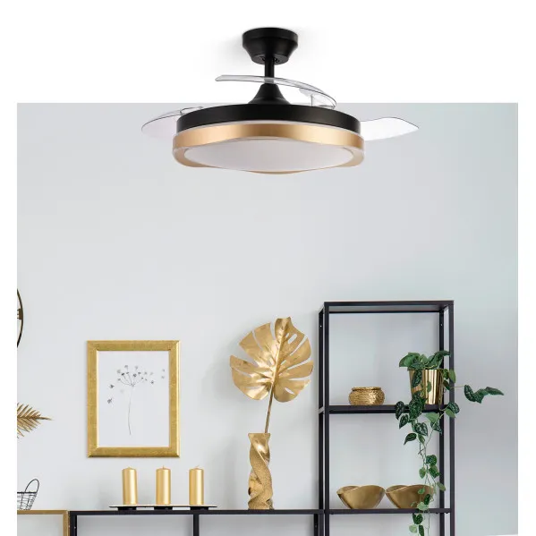 Ventilador Dc Blondi Negro/oro 72w 3aspas 107d 7200lm 6vel 3000k,4500k,6000k, Remoto+temporizador+memoria
