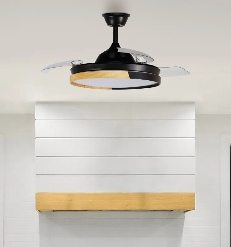Ventilador Dc Emperador 72w Negro/haya 3aspas Desplegables 108d 7200lm 3000-4000-6000k Remoto+ Memoria+ Temporizador