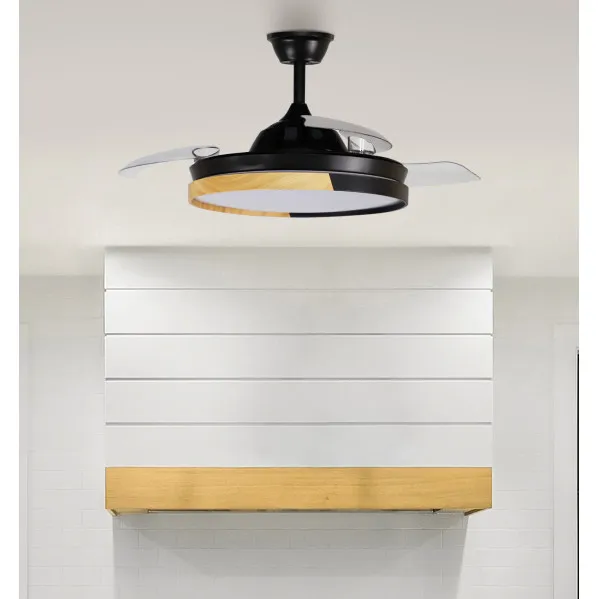 Ventilador Dc Emperador 72w Negro/haya 3aspas Desplegables 108d 7200lm 3000-4000-6000k Remoto+ Memoria+ Temporizador