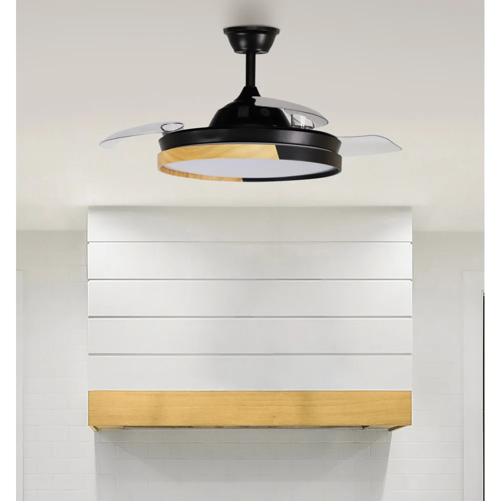 Ventilador Dc Emperador 72w Negro/haya 3aspas Desplegables 108d 7200lm 3000-4000-6000k Remoto+ Memoria+ Temporizador