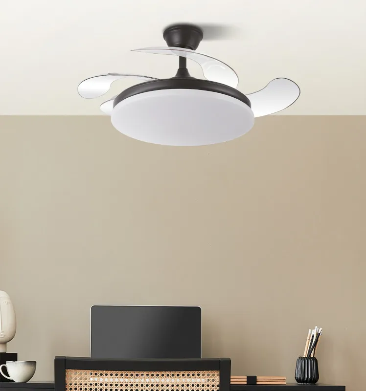 Ventilador Dc Tridente Mini 59w Negro 4aspas Desp.91d 6980lm Reg.intensidad Remoto+temporizador+memoria 3000-4000-6000k
