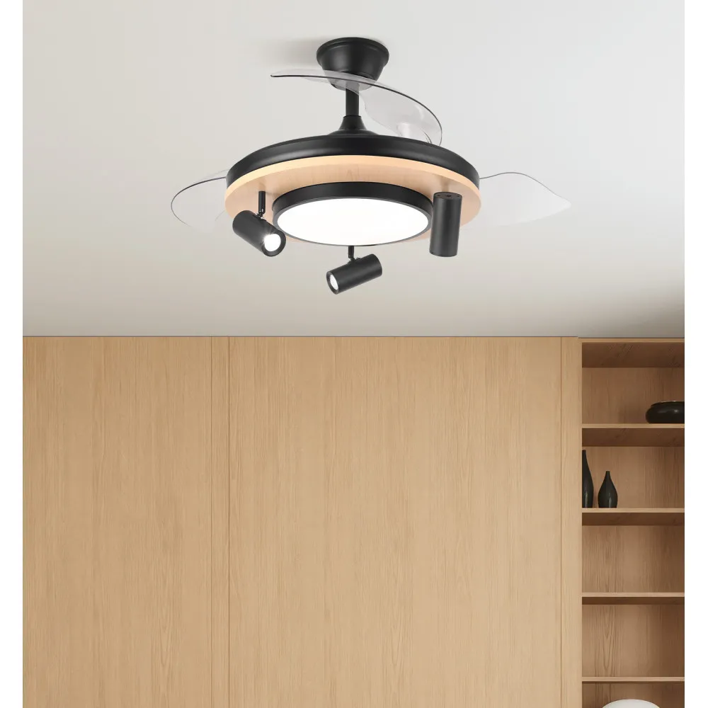 Ventilador Dc Gladiator 37+15w Negro/madera 3asp.107d 3980lm 3000-4500-6500k 2encendidos Indep.Remoto+memoria+temporiz.