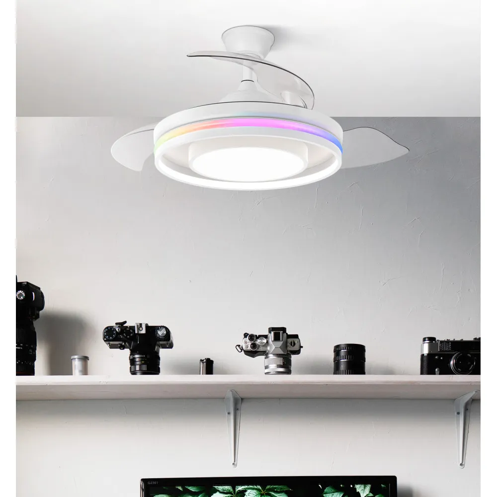 Ventilador Dc Pitufo 57w Blanco 3asp107d 3990lm Rgb  +3000-4500-6500k Reg.intensidad+remoto+memo+temporiz