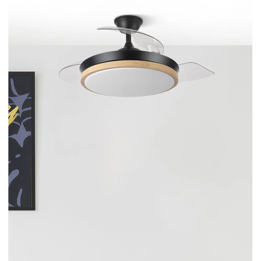 Ventilador Dc Evros 72w 6120lm Negro/haya 107d 3asp.desplegables 3000-4000-6000k Remoto+temp+memoria