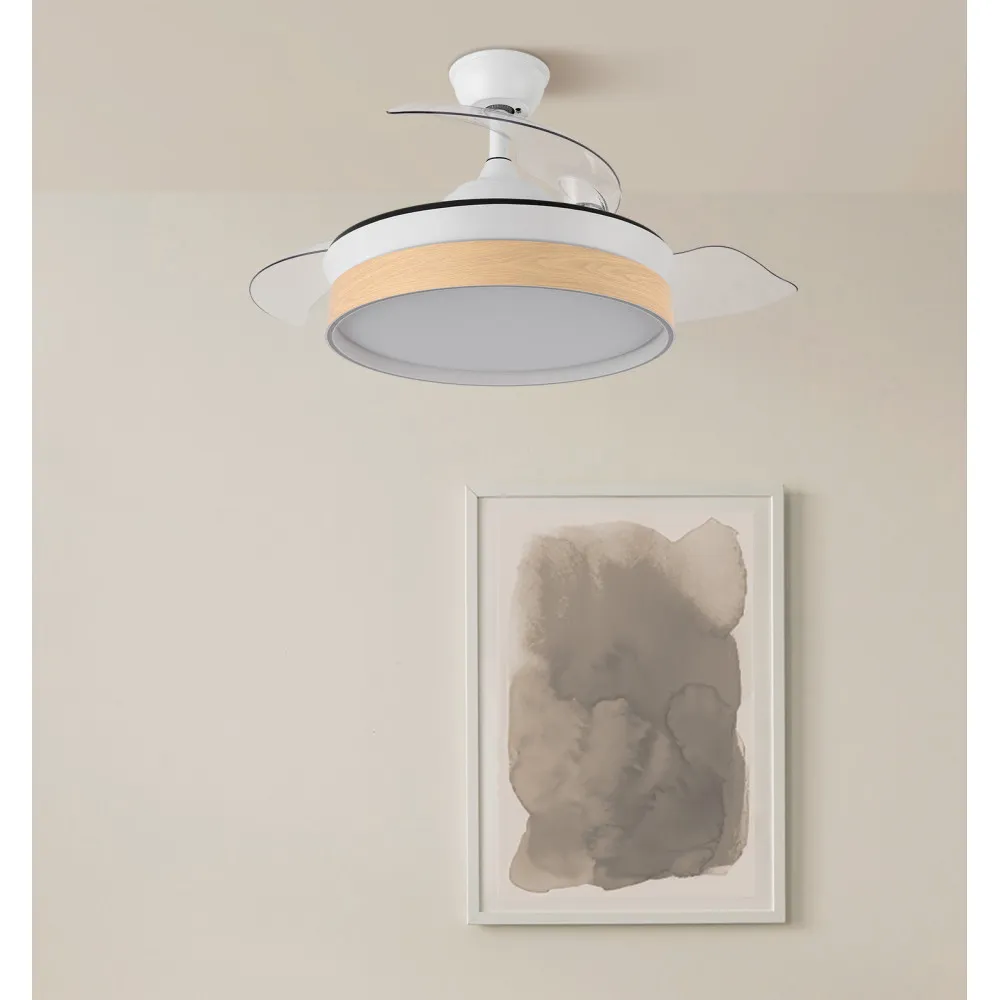 Ventilador Dc Iglu 59w 6980lm Blanco/haya 3asp.desplegables 32/47x50/107d.3colores, Remoto, Temporizador, Memoria