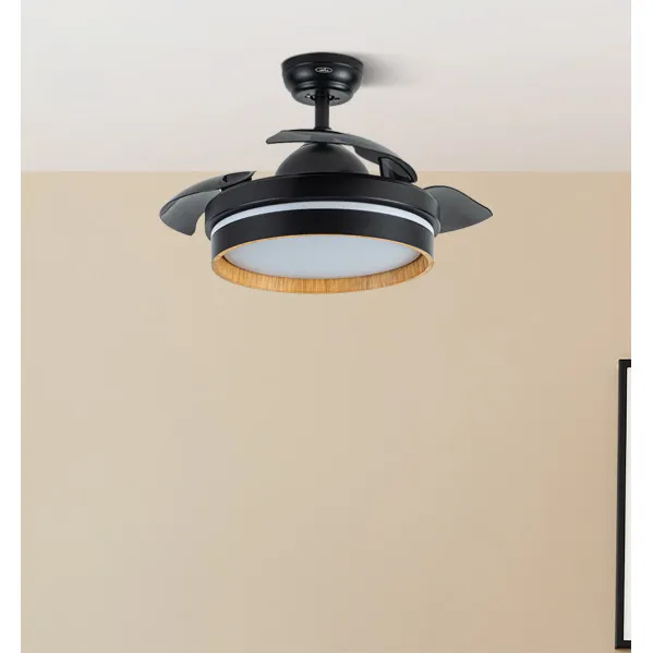 Ventilador Dc Nalon 48w Negro/madera oscura 3aspas 91d 4800lm 3000-4500-6000k Remoto+memoria+temporizador