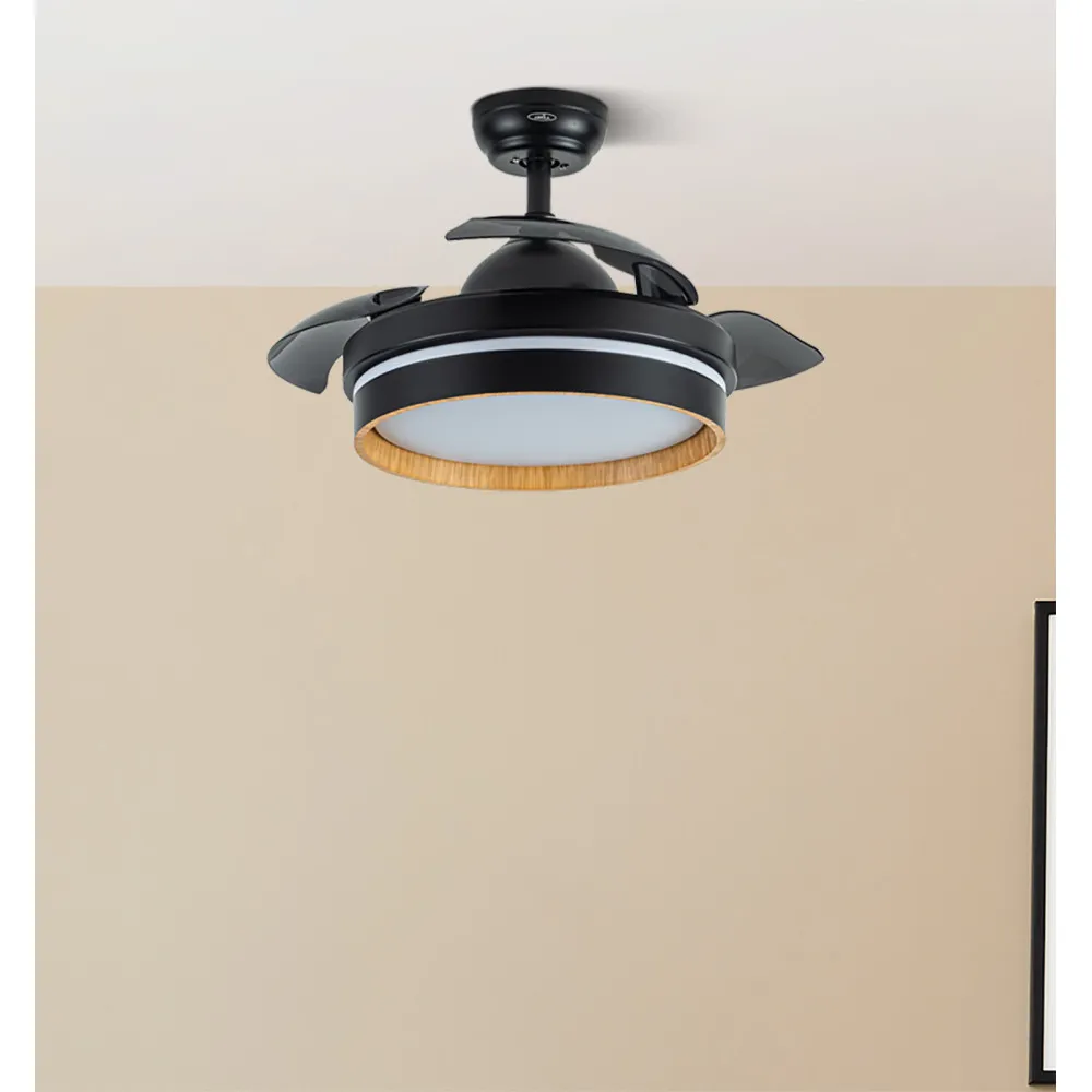 Ventilador Dc Nalon 72w Negro/madera Oscura 3aspas109d 7200lm 3000k,4500k,6000k Remoto+memoria+temporizador