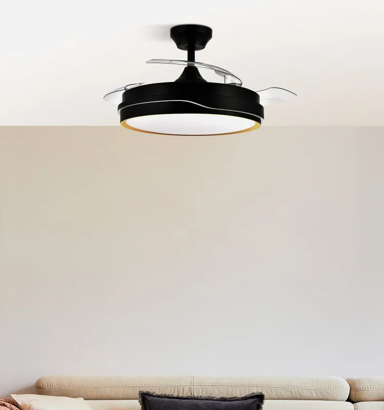 Ventilador Dc Tempano Negro/oro 72w 3aspas 107d 7200lm 6vel 3000k,4500k,6000k, Remoto+temporizador+memoria