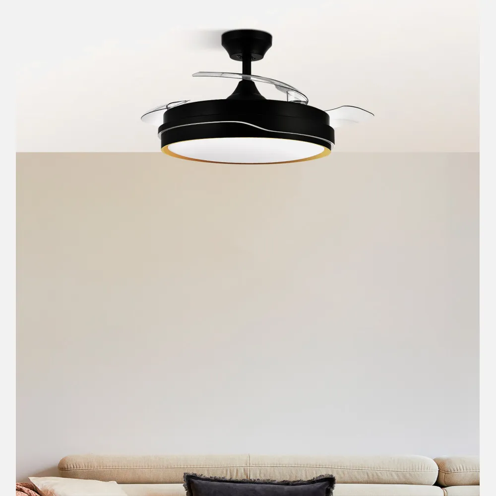Ventilador Dc Tempano Negro/oro 72w 3aspas 107d 7200lm 6vel 3000k,4500k,6000k, Remoto+temporizador+memoria