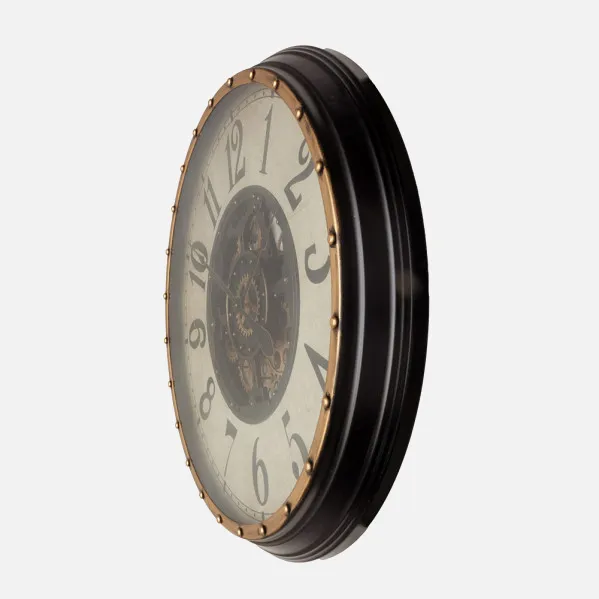 Reloj De Pared Treviso Oro/negro 83x83x10cm Engranajes Con Movimiento