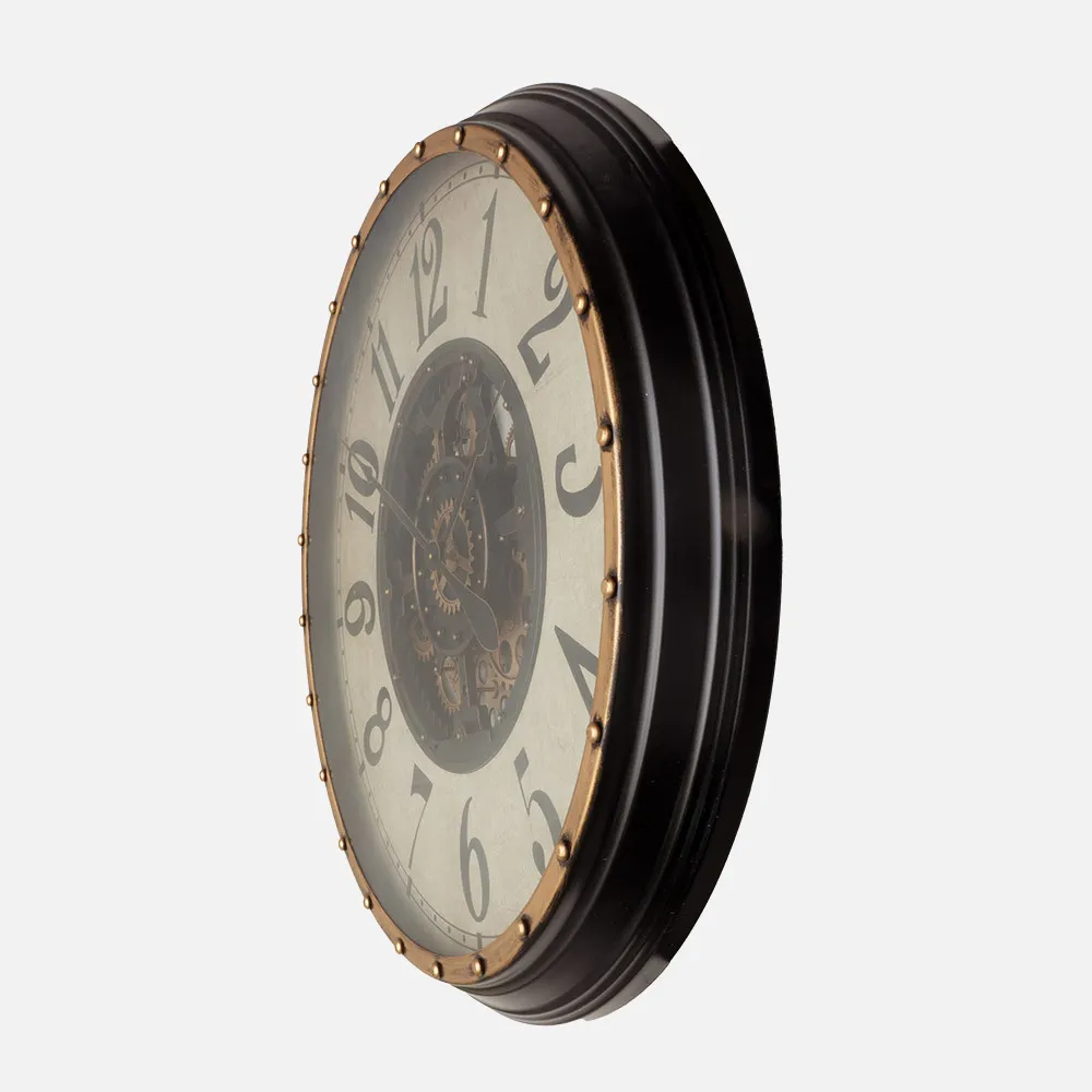 Reloj De Pared Treviso Oro/negro 83x83x10cm Engranajes Con Movimiento