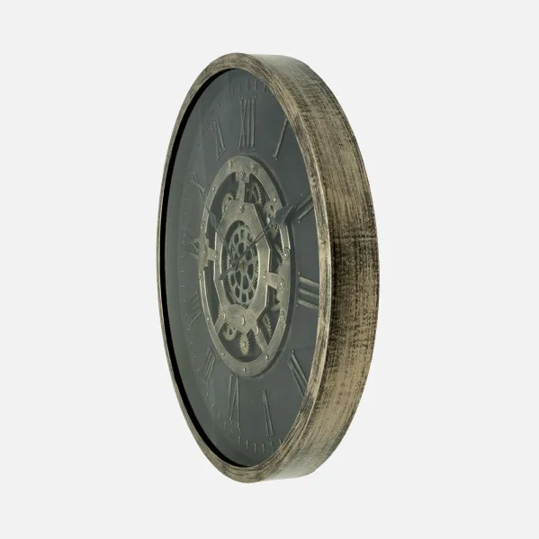 Reloj De Pared Adamuz Negro/oro 60x60x7cm Engranajes Con Movimiento