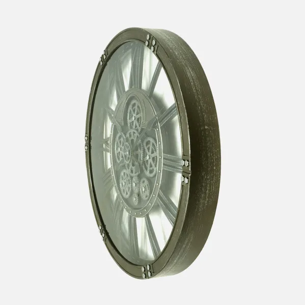 Reloj De Pared Agron Cuero 60x60x7cm Engranajes Con Movimiento