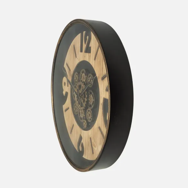 Reloj De Pared Almanzora Negro/haya/oro 60x60x8cm Engranajes Con Movimiento