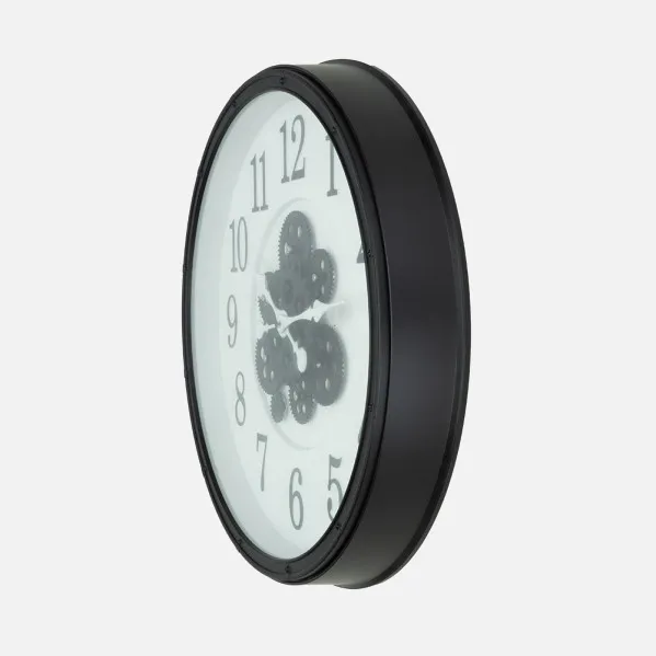 Reloj De Pared Berrocal Negro/blanco 50x50x6cm Engranajes Con Movimiento