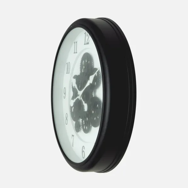 Reloj De Pared Bubion Negro/blanco 40x40x7cm Engranajes Con Movimiento
