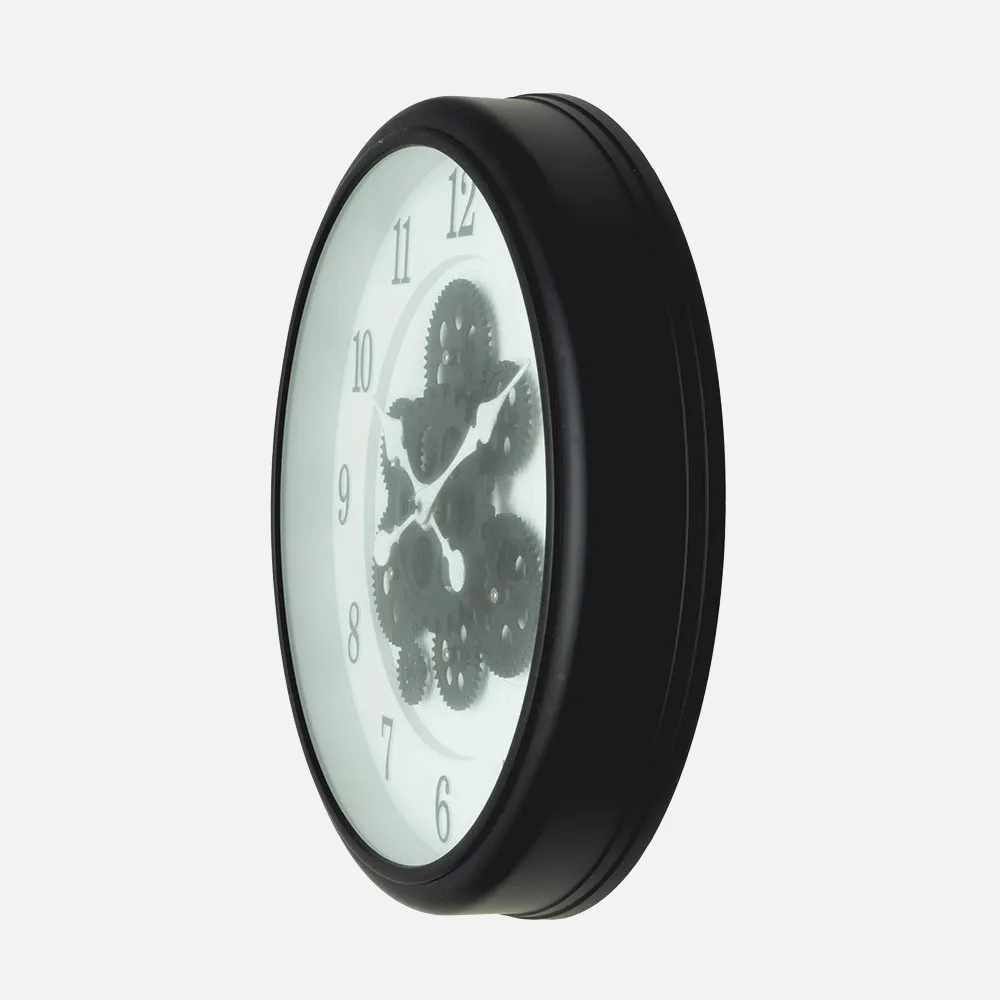 Reloj De Pared Bubion Negro/blanco 40x40x7cm Engranajes Con Movimiento