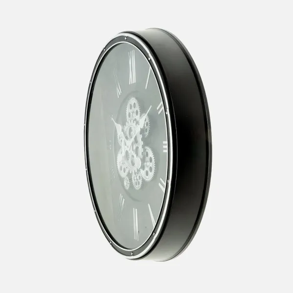 Reloj De Pared Cacin Negro/plata 50x50x6cm Engranajes Con Movimiento