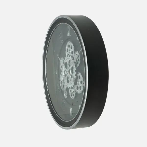 Reloj De Pared Chercos Negro/plata 40x40x7cm Engranajes Con Movimiento