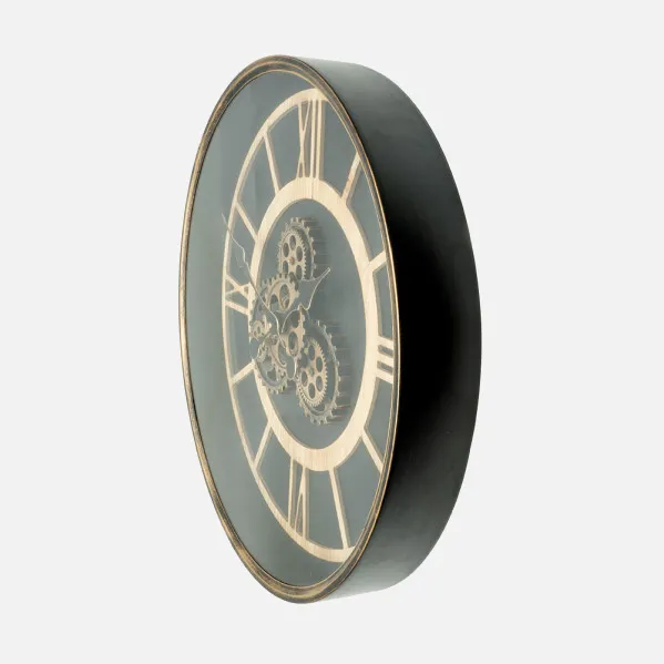 Reloj De Pared Durcal Marron/haya/oro 60x60x8cm Engranajes Con Movimiento
