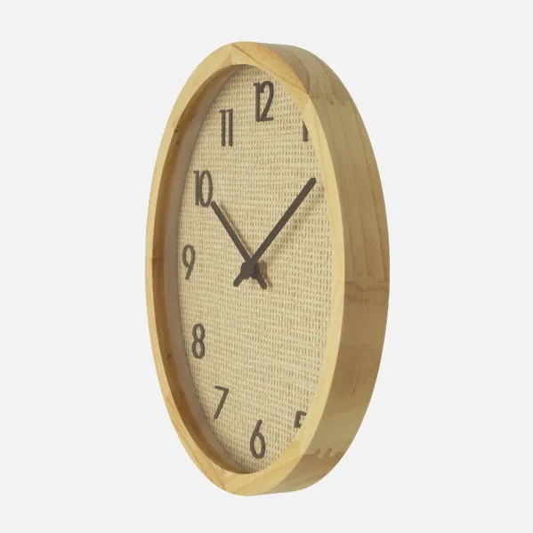 Wall Clock Grenoble Beech/Natural Raffia 30x30x4cm Continuous Movement