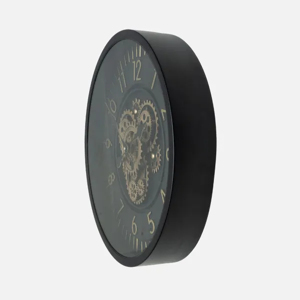 Reloj De Pared Lacio Oro/negro 46x46x8cm Engranajes Con Movimiento