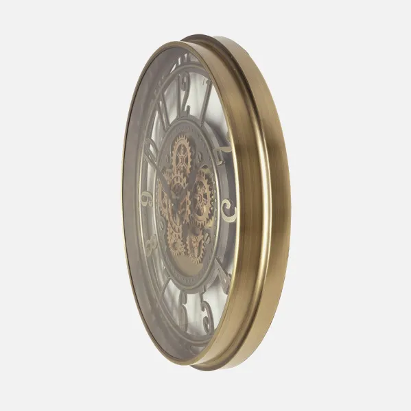 Reloj De Pared Mesina Bronce 70x70x8cm Engranajes  Con Movimiento
