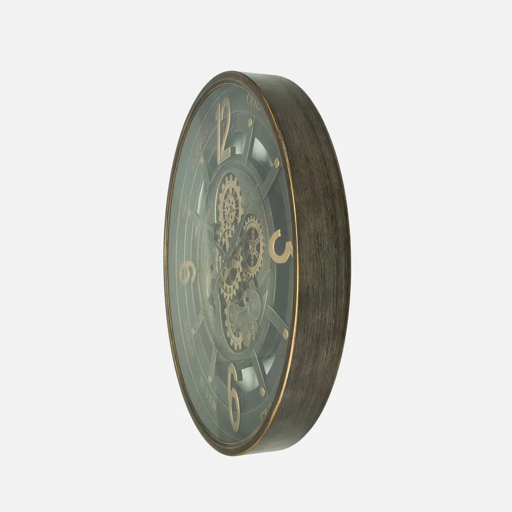 Reloj De Pared Padua Oro/cuero 70x70x8cm Engranaj Es Con Movimiento
