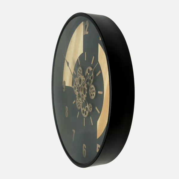 Reloj De Pared Parma Negro/haya/oro 59x59x8cm Engranajes Con Movimiento