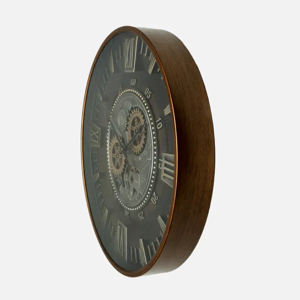 Reloj De Pared Catanias Oro/cuero 59x59x8,5cm Movimiento Continuo