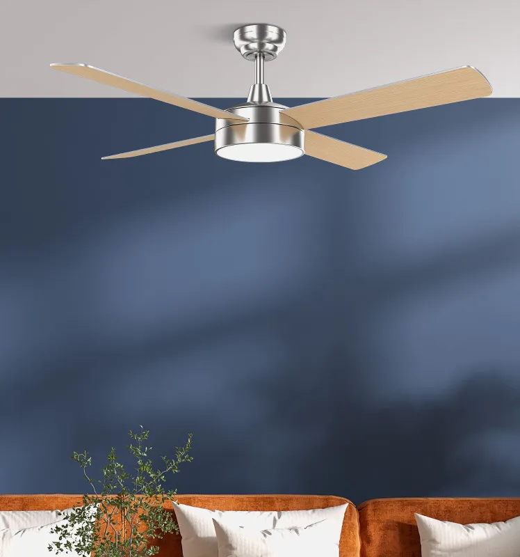 Ventilador Dc Nevery 26w Niquel 4 Aspas Haya/plata 122d 2950lm 3000-4000-6000k Remoto-temporizador-memoria 24