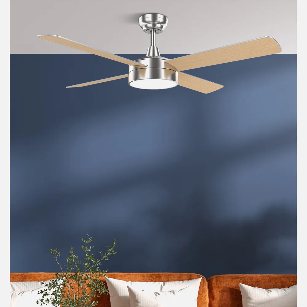 Ventilador Dc Nevery 26w Niquel 4 Aspas Haya/plata 122d 2950lm 3000-4000-6000k Remoto-temporizador-memoria 24