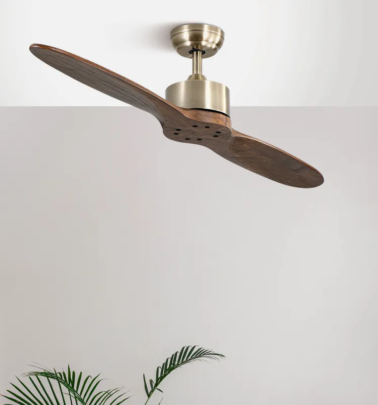 Ventilador Dc Leste Cuero 2 Aspas Roble Sin Luz 5 Velocidades Remoto Temporizador 132d