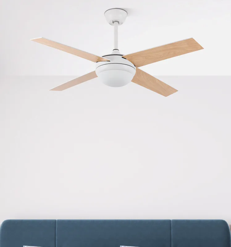 Ventilador Dc Ciro 2xe27 Blanco 4 Asp. Blanco/haya 35/45x116,8d Remoto Y Temporizador