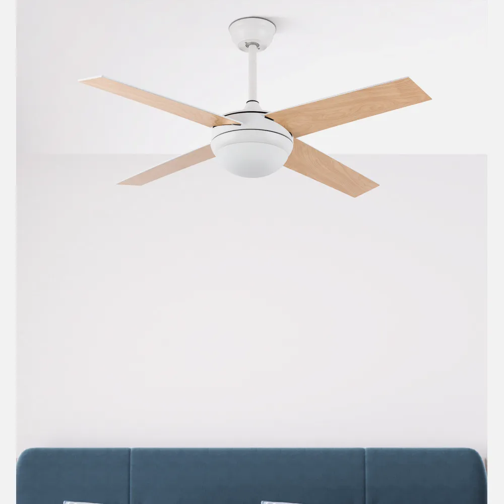 Ventilador Dc Ciro 2xe27 Blanco 4 Asp. Blanco/haya 35/45x116,8d Remoto Y Temporizador