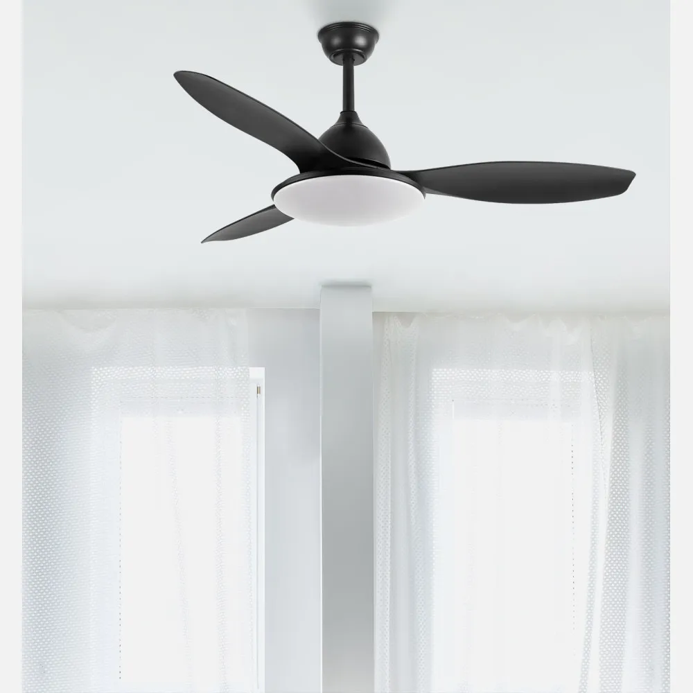 Ventilador Dc Negro Yael 72w 3000-4000-6000k 122d 7200Llm 3 Aspas, Remoto+temporizador+memoria