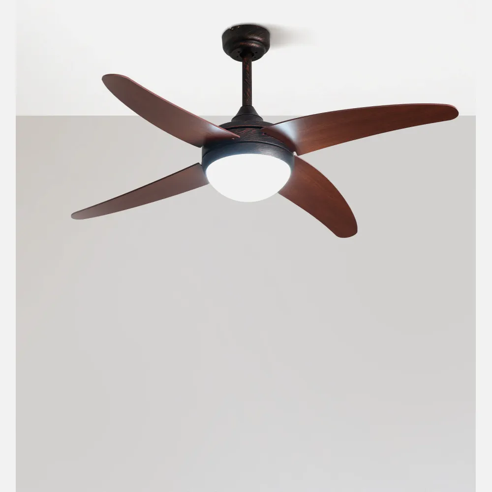 Ventilador 2xe27 Dc Klod Rustico/nogal 4 Asp.6 Vel 117d  C/remoto Y Temporizador