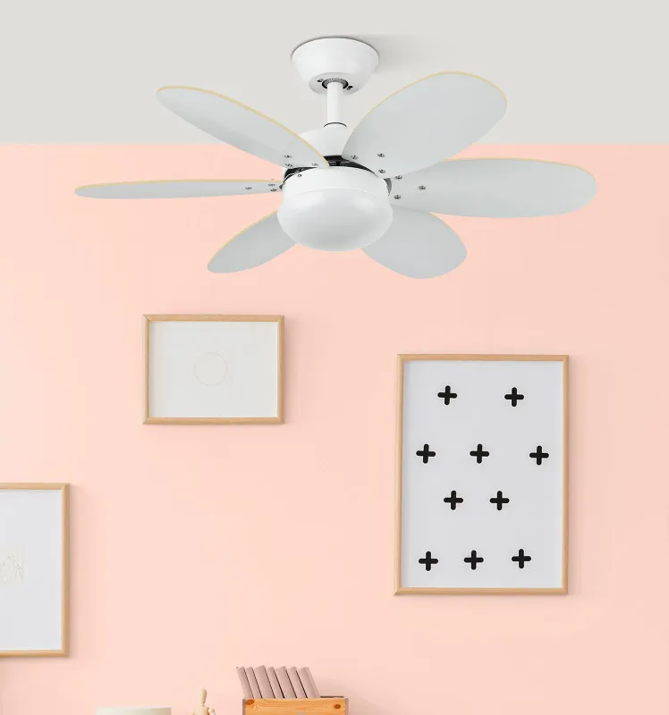 Ventilador Dc Alves 2xe27 Blanco Con 6 Aspas Rev. Blanco/haya 41x85d  C/ Remoto Y Temporizador