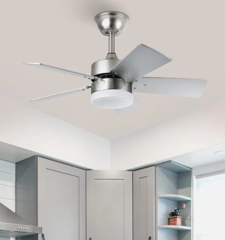 Ventilador Dc Marta 36w Niquel 5 Aspas Rev. Haya/plata  41x76d 3060lm C/ Remoto, Memoria Y Temporizador 3000k,4000k,6000k
