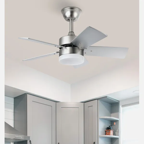 Ventilador Dc Marta 36w Niquel 5 Aspas Rev. Haya/plata  41x76d 3060lm C/ Remoto, Memoria Y Temporizador 3000k,4000k,6000k